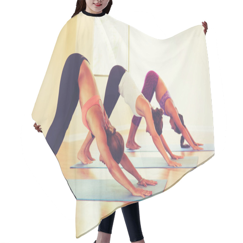 Personality  People Practicing Downward Dog Pose In Yoga Class Hair Cutting Cape