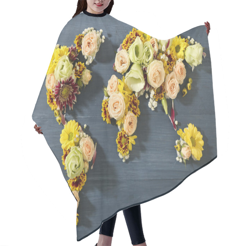 Personality  Map Of World Made From  Flowers Hair Cutting Cape