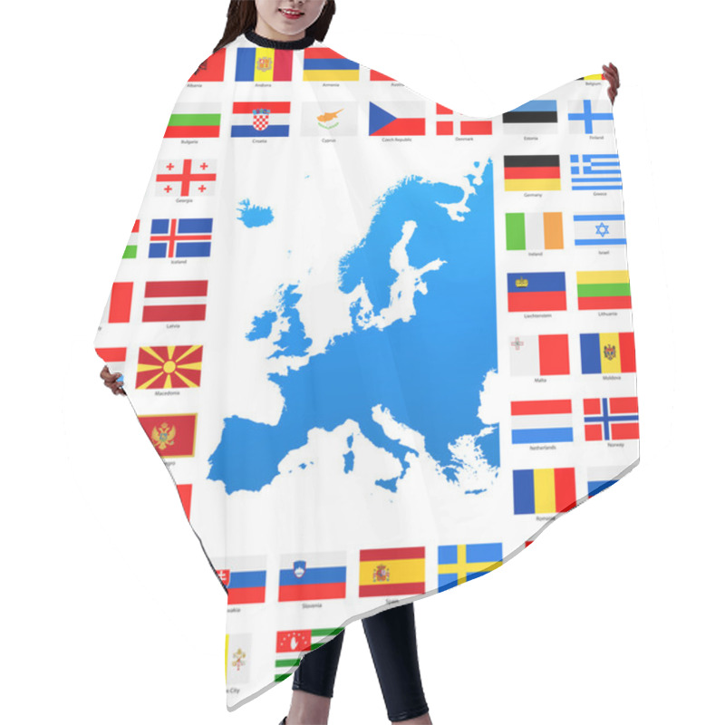 Personality  Map And Flags Of Europe - Full Vector Collection. Hair Cutting Cape