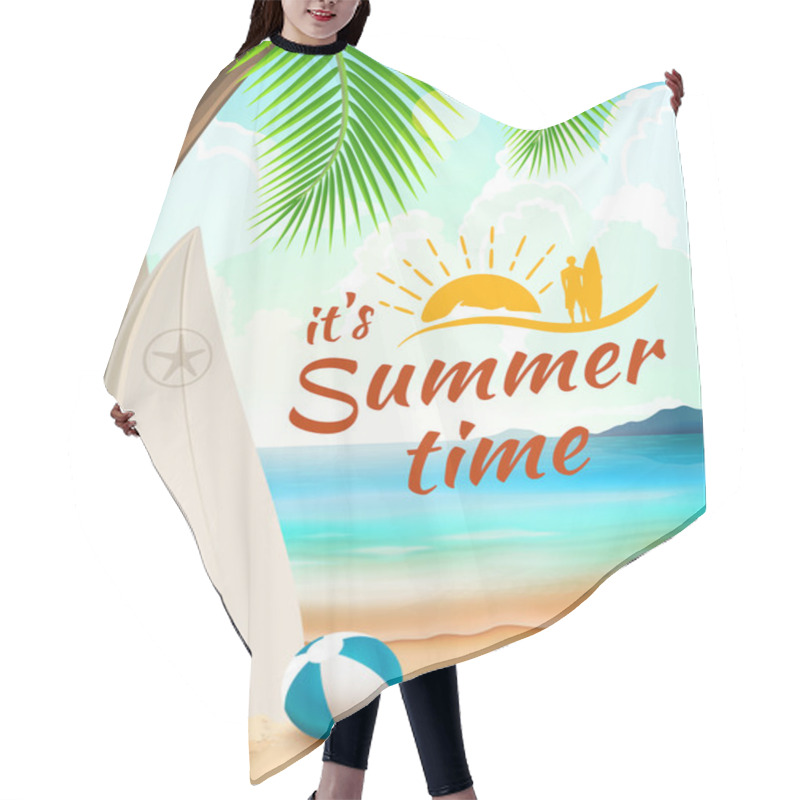 Personality  Summer Background - Surfboard On Against Beach And Waves. Vector Illustration Hair Cutting Cape