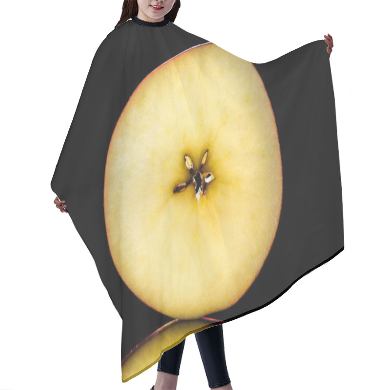 Personality  Half Of Ripe Raw Apple Isolated On Black Hair Cutting Cape