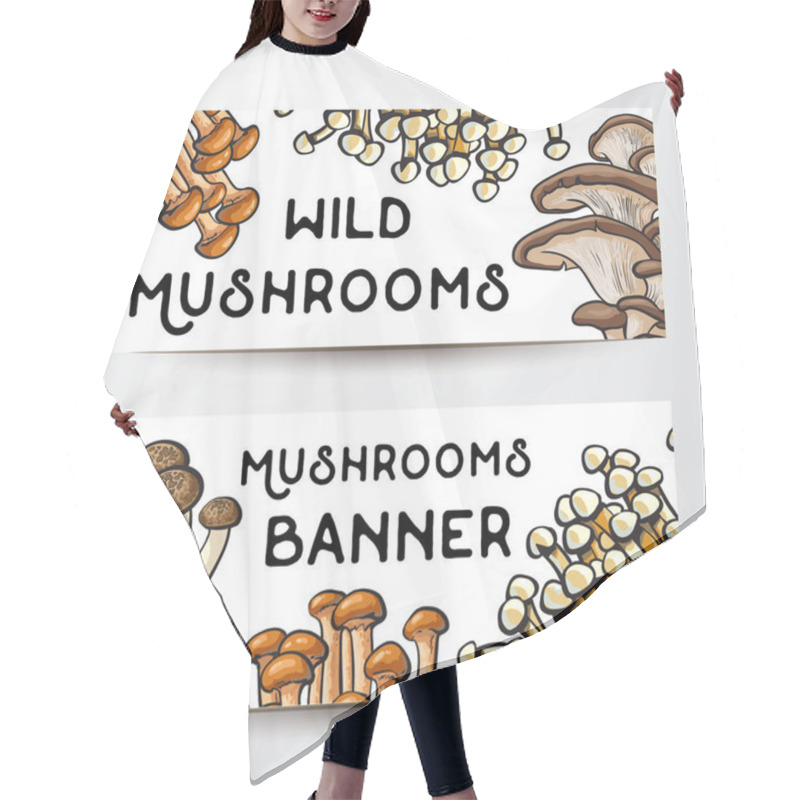 Personality  Banner Design With Various Edible Mushrooms And Place For Text Hair Cutting Cape