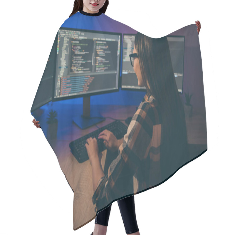 Personality  Back Rear View Photo Of Programmer Improving Security System Of Her Corporation By Using Artificial Intelligence Hair Cutting Cape