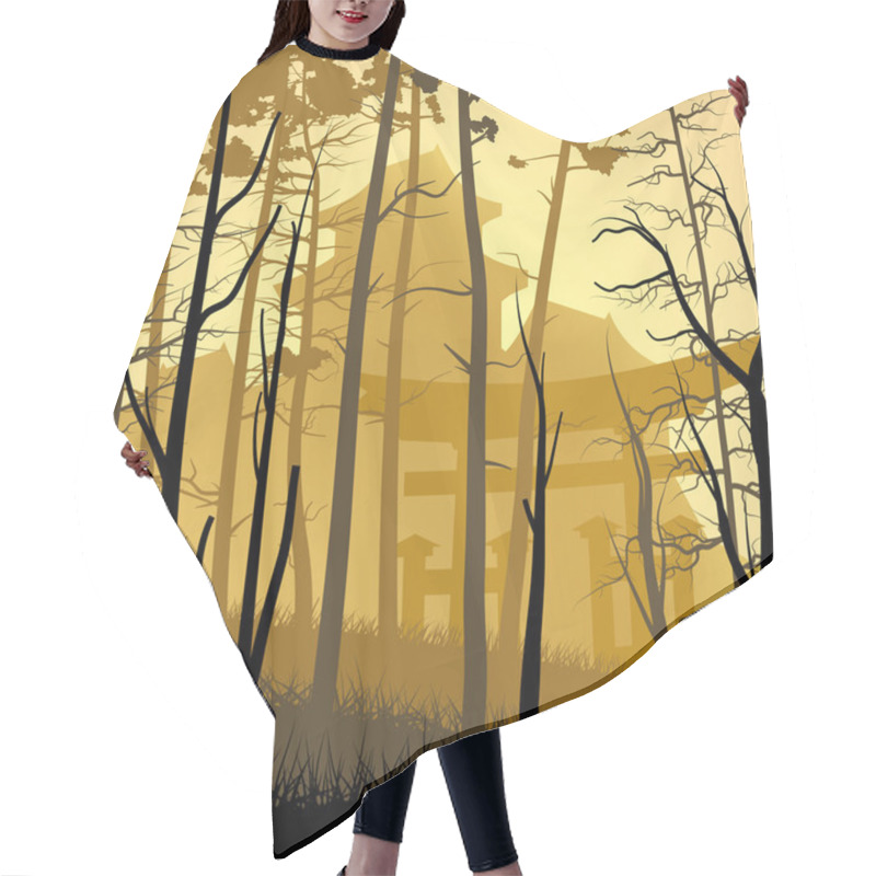 Personality  Wild Misty Wood With Castle In Asian Style. Hair Cutting Cape