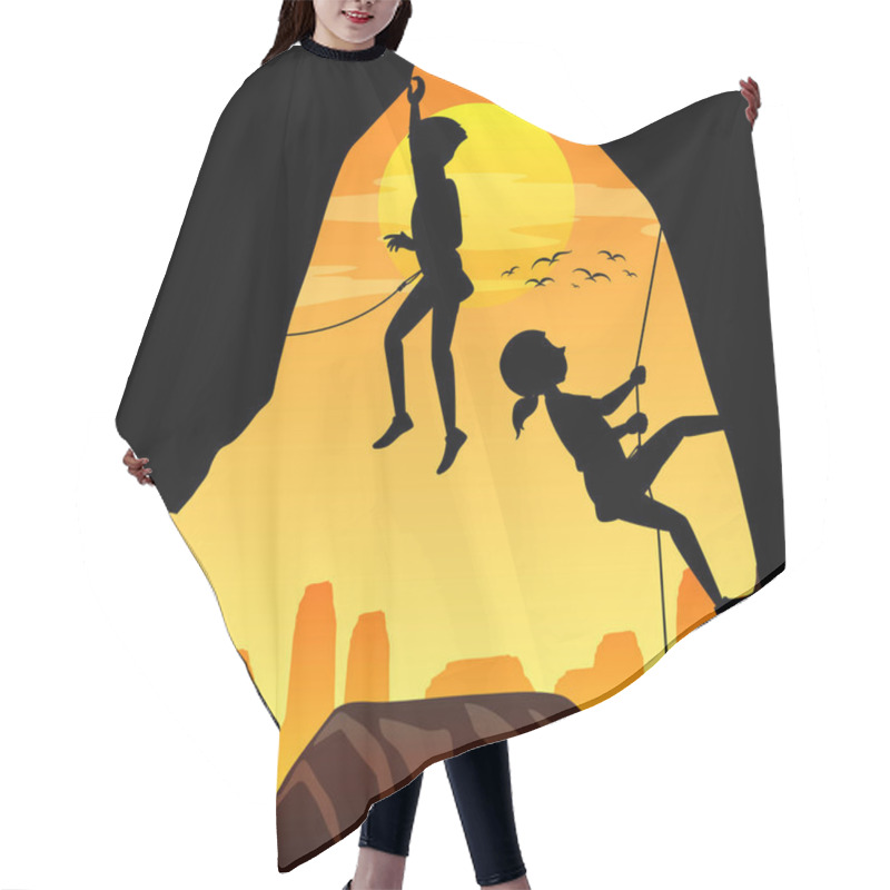 Personality  Silhouette Rock Climbing Background Illustration Hair Cutting Cape