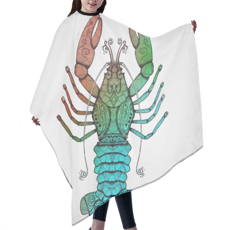 Personality  Lobster. Hand Drawn Isolated Illustration. Hair Cutting Cape