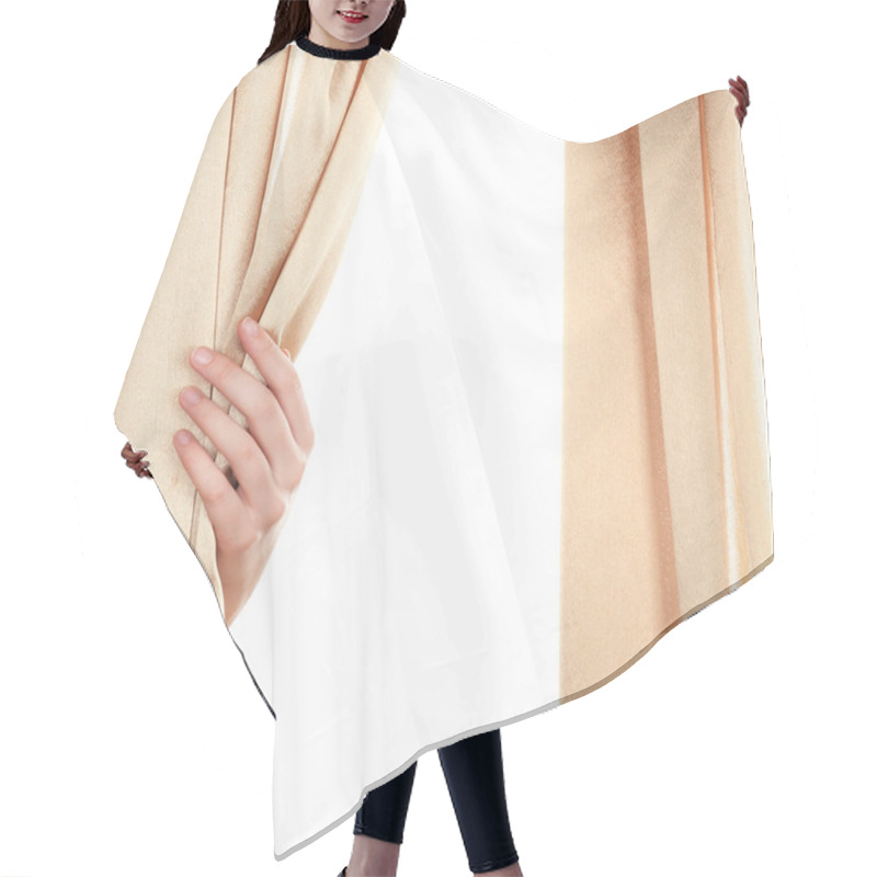 Personality  Hand Opening Curtain On White Background Hair Cutting Cape