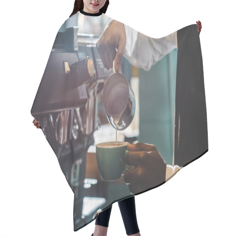 Personality  Cropped Shot Of Barista Preparing Cappuccino In Coffee Shop  Hair Cutting Cape