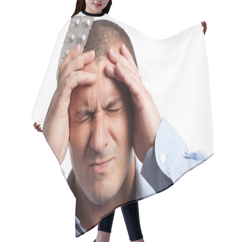 Personality  Businessman With Headache Hair Cutting Cape