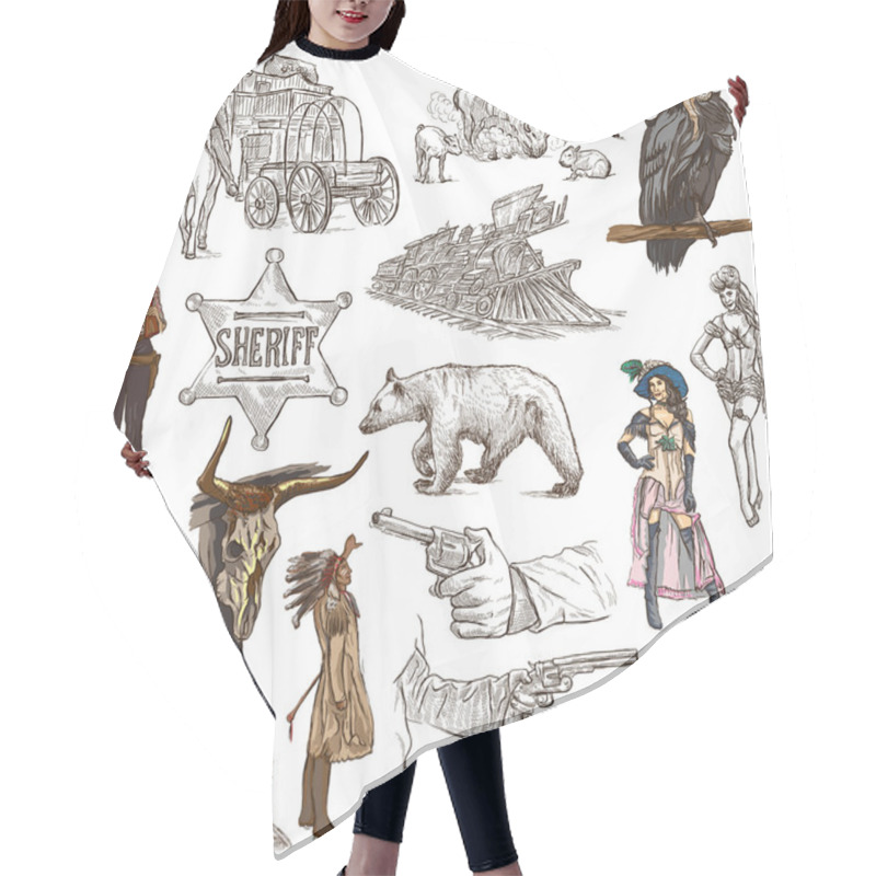 Personality  Indians And Wild West - An Hand Drawn Pack. Hair Cutting Cape