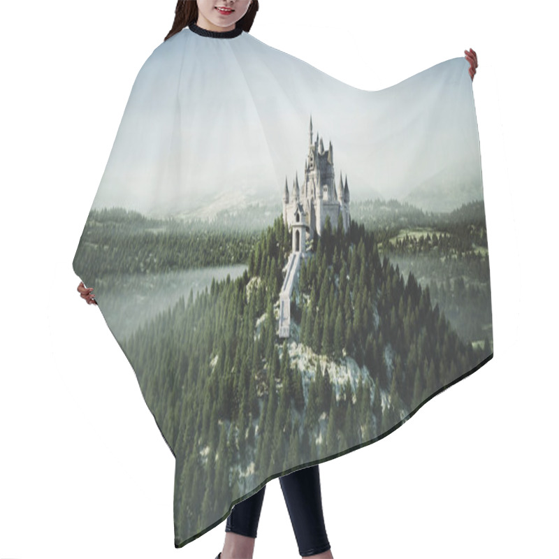 Personality  Old Fairytale Castle On The Hill. Aerial View. 3d Rendering. Hair Cutting Cape