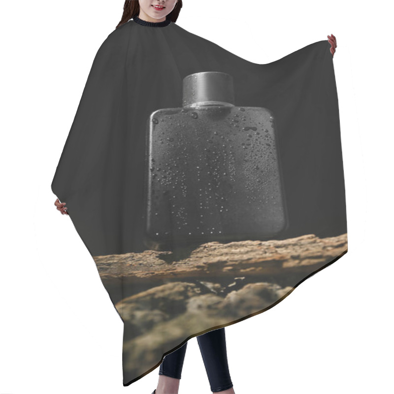 Personality  Perfume Bottle Covered With Water Drops On Dark Background Hair Cutting Cape