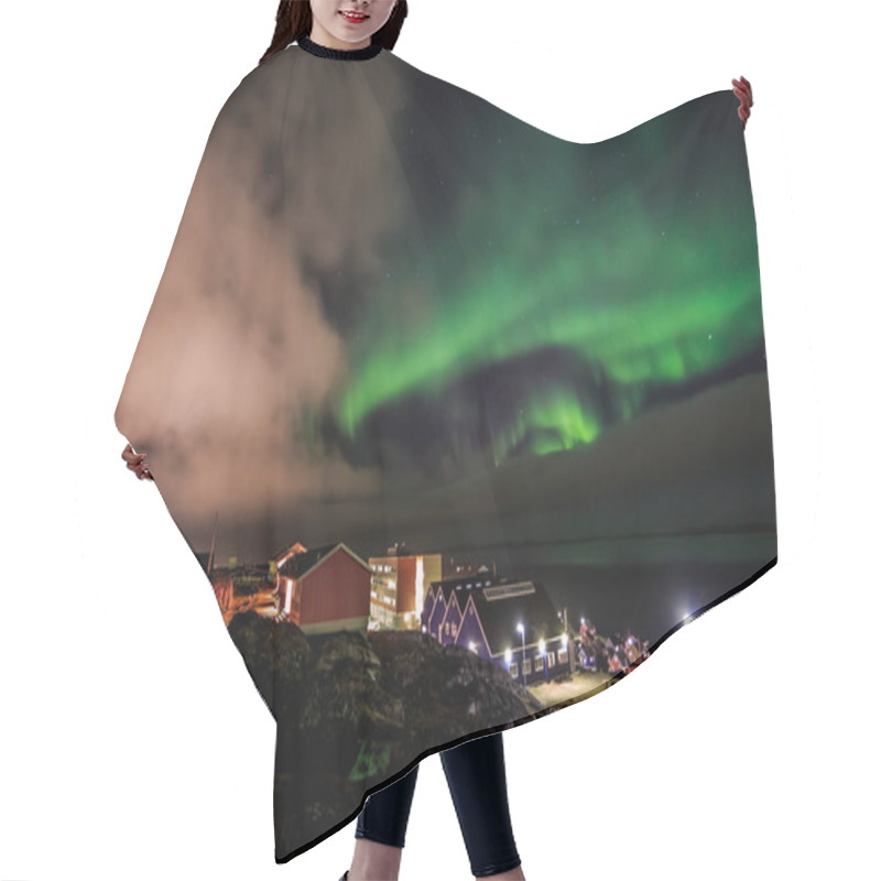 Personality  Northern Lights Over Nuuk Streets, Nuuk City, Greenland Hair Cutting Cape