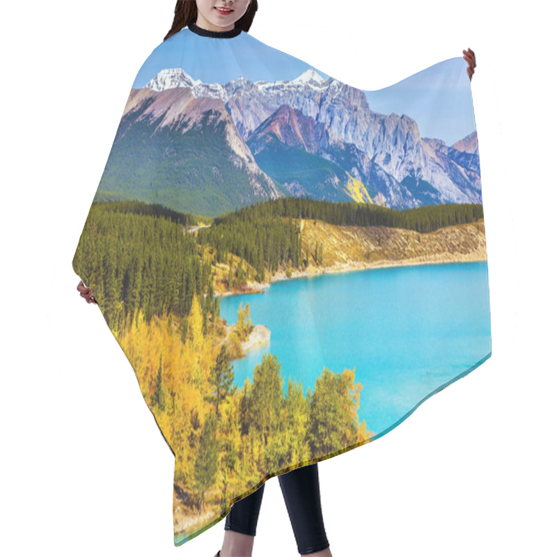 Personality  Mountain Valley In The Rocky Mountains Of Canada. Concept Of Active, Ecological And Photo Tourism. Artificial Abraham Lake Reflects The Golden Foliage Of Aspen And Birches Hair Cutting Cape