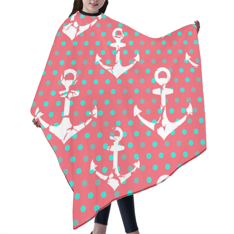 Personality  Coral Background Polka Dots Pattern With Anchors. Hair Cutting Cape