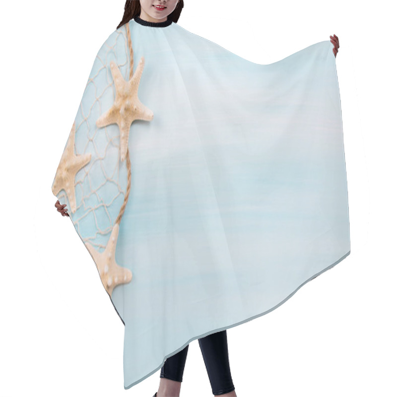 Personality  Blue Turquoise Background With Starfishes Or Shells. Hair Cutting Cape