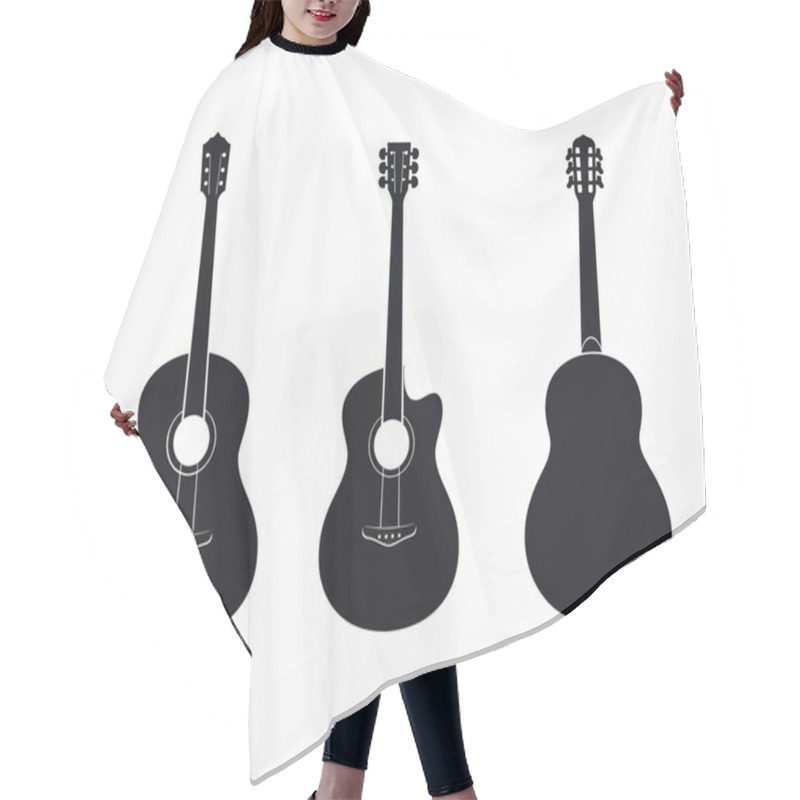 Personality  Three Silhouettes Of Acoustic Guitars Showcase Their Elegant Shapes And Designs Against A White Background. Hair Cutting Cape