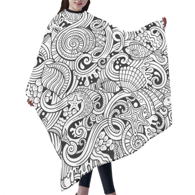 Personality  Cartoon Doodles Under Water Life Seamless Pattern Hair Cutting Cape