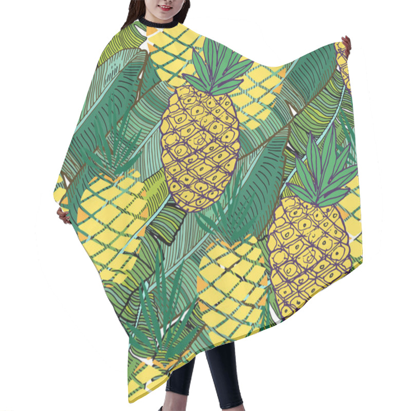 Personality  Vector Tropical Pattern. Fresh Ripe Pineapples And Palm Leaves.  Hair Cutting Cape