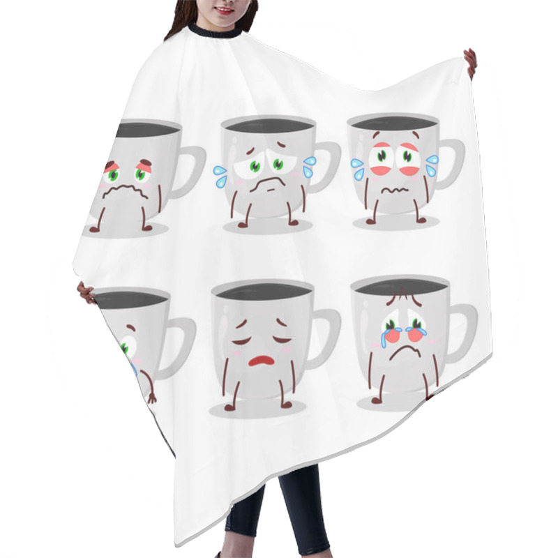 Personality  Coffee Cartoon In Character With Sad Expression. Vector Illustration Hair Cutting Cape