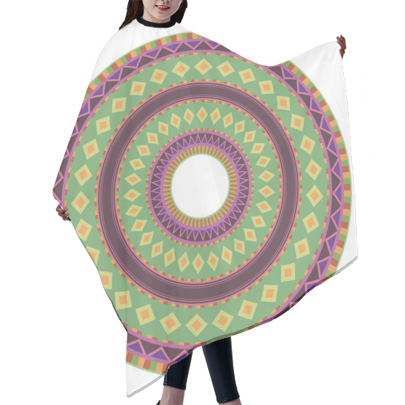 Personality  Round Frame With Ethnic Geometric Pattern. Native Ornament.  The Element Is Separate From The Background. Template For Postcards, Invitations And Your Design Hair Cutting Cape