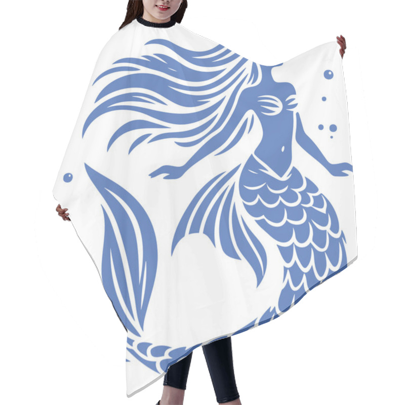 Personality  Elegant Mermaid Silhouette Design With Flowing Hair Vector Hair Cutting Cape