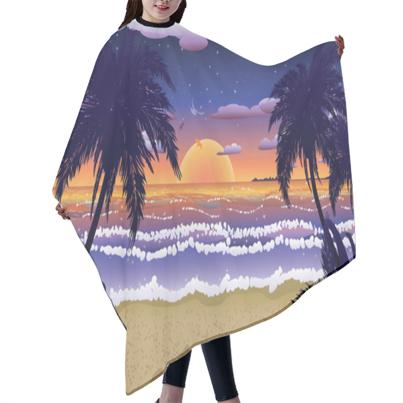 Personality  Sunset On Beach With Palms Hair Cutting Cape