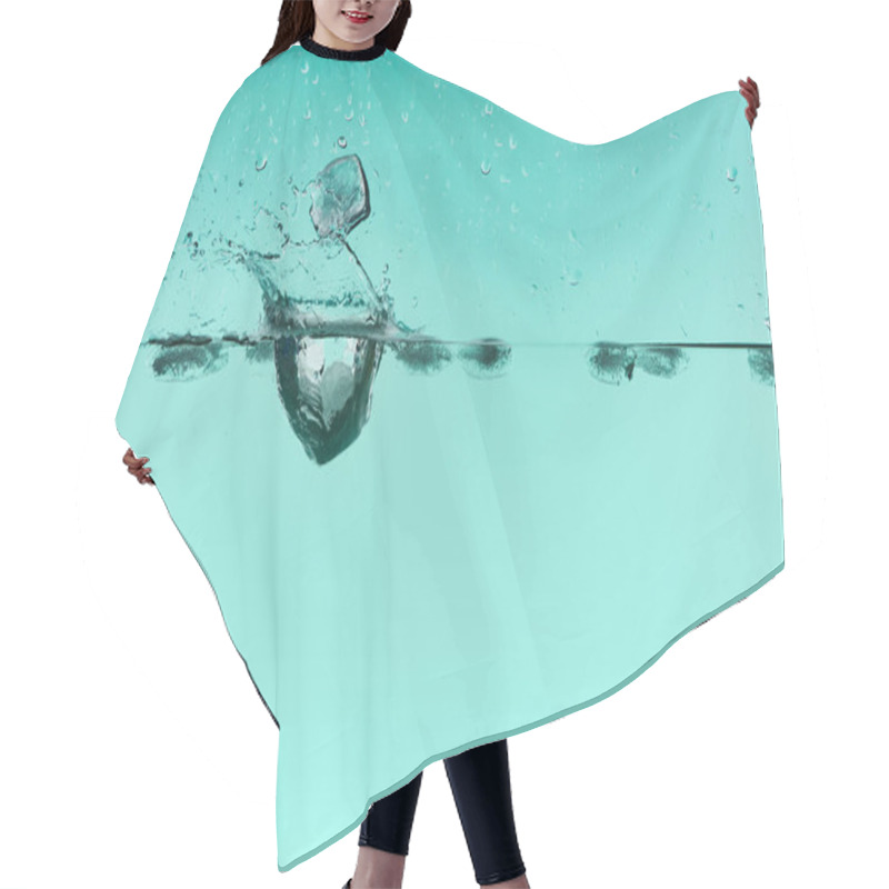 Personality  Transparent Ice Cubes Falling In Water With Splash On Turquoise Background Hair Cutting Cape