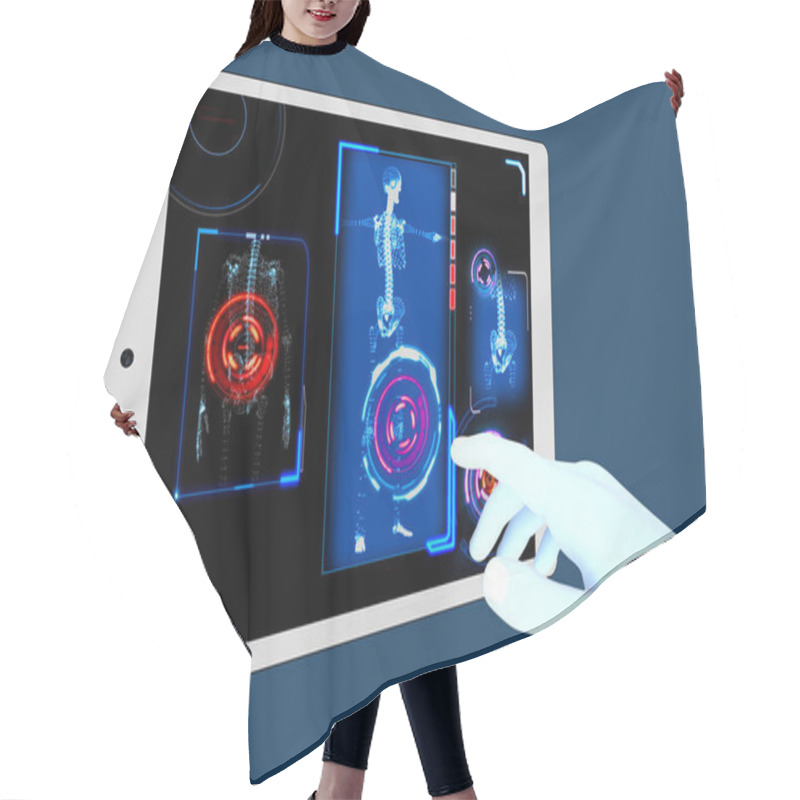 Personality  Tablet And Hand Medical Examination, Anatomical Scan, Future Medicine, 3d Skeleton Hair Cutting Cape