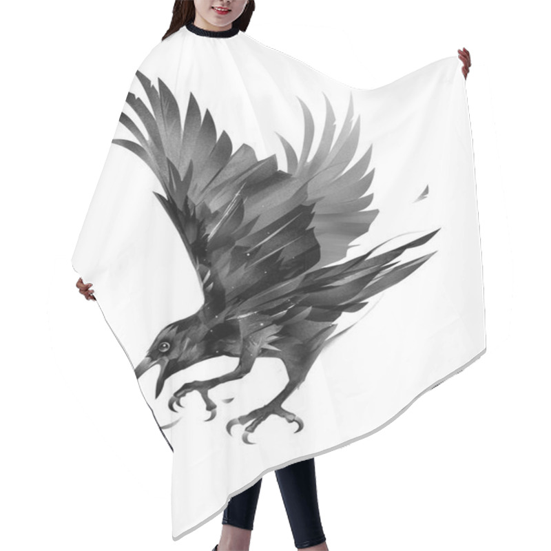 Personality  Painted Crow Attacking A Bird On A White Background Hair Cutting Cape