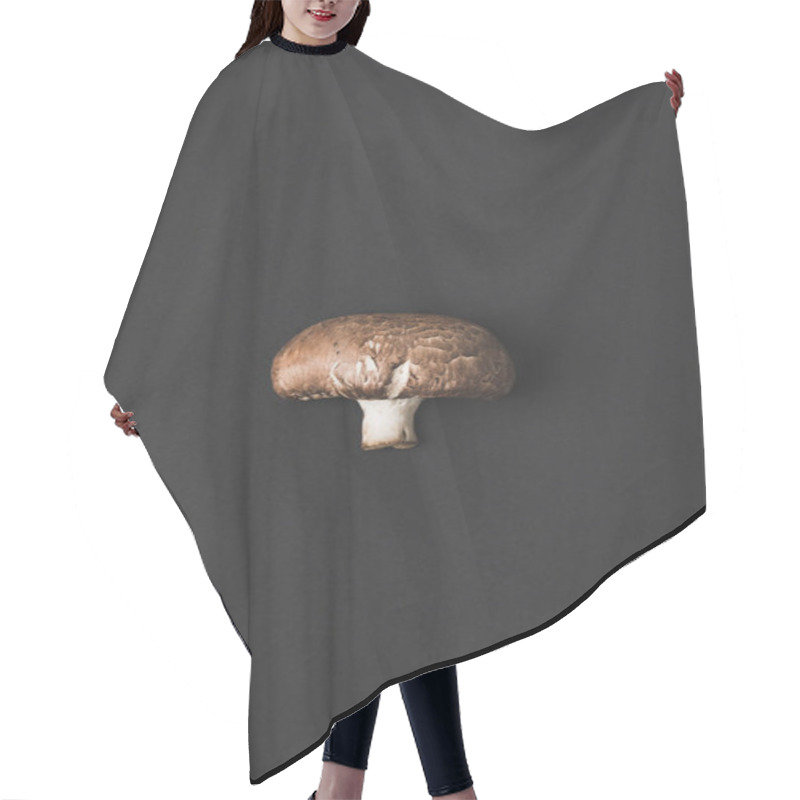 Personality  Top View Of Champignon Mushroom Isolated On Black Hair Cutting Cape