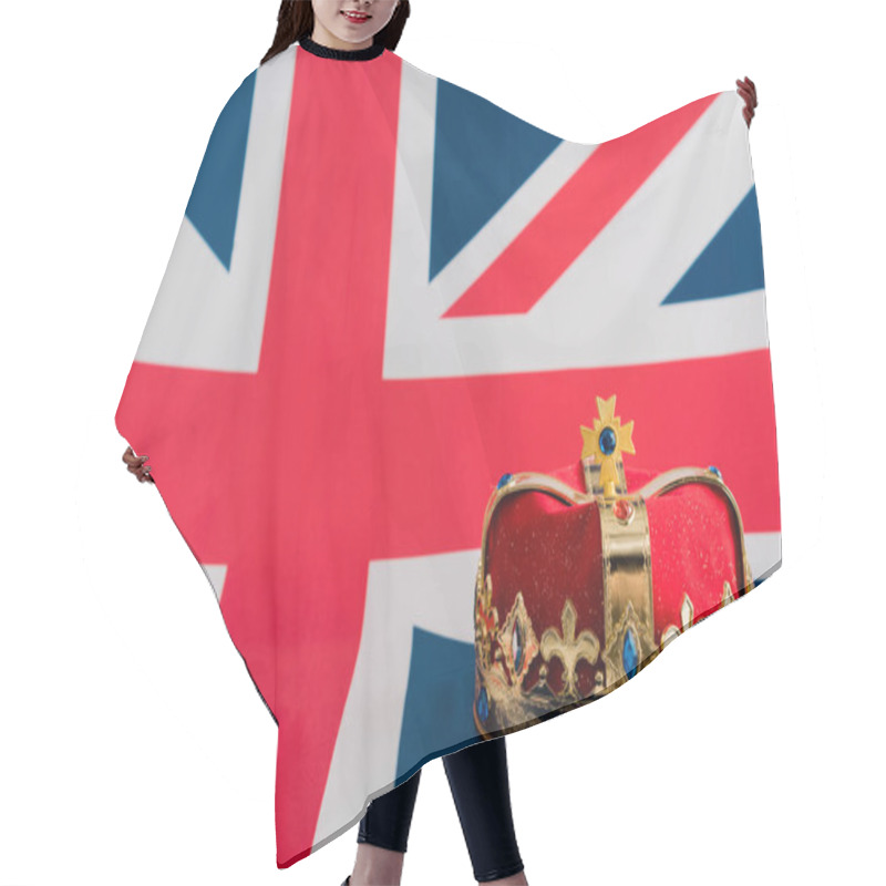 Personality  Golden Crown On British Flag With Copy Space Hair Cutting Cape