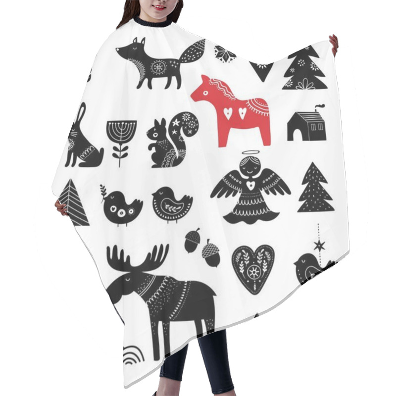 Personality  Christmas Illustrations, Hand Drawn Elements In Scandinavian Style Hair Cutting Cape