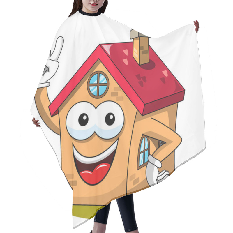 Personality  House Or Home Cartoon Funny Mascot Win Or Victory Gesture Isolated On White Hair Cutting Cape