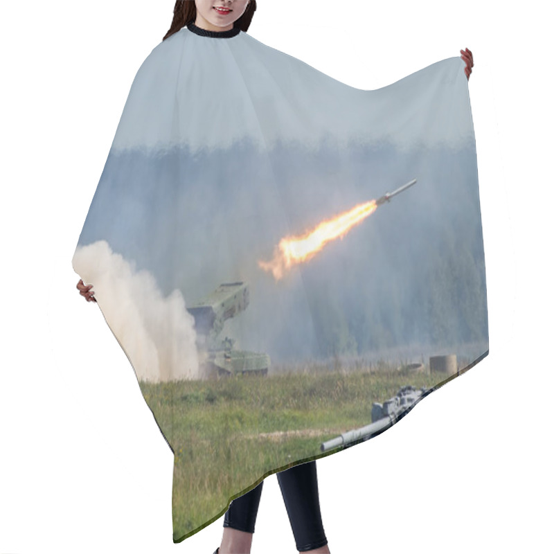 Personality  Launching Military Rockets In The Woodlands, War Shot Defense Attack Hair Cutting Cape