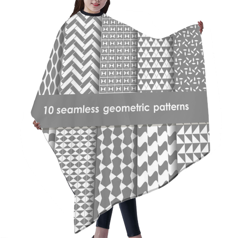 Personality  10 Geometric Grey And White Seamless Patterns Set Hair Cutting Cape