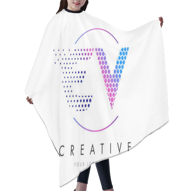 Personality  EV E V Pink Magenta Dotted Bubble Letter Logo Design Vector Hair Cutting Cape