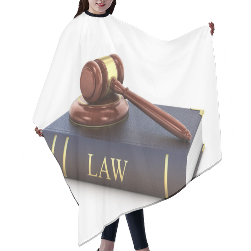 Personality  Concept Of Law. The Wooden Gavel With Book Of Law On A White Bac Hair Cutting Cape