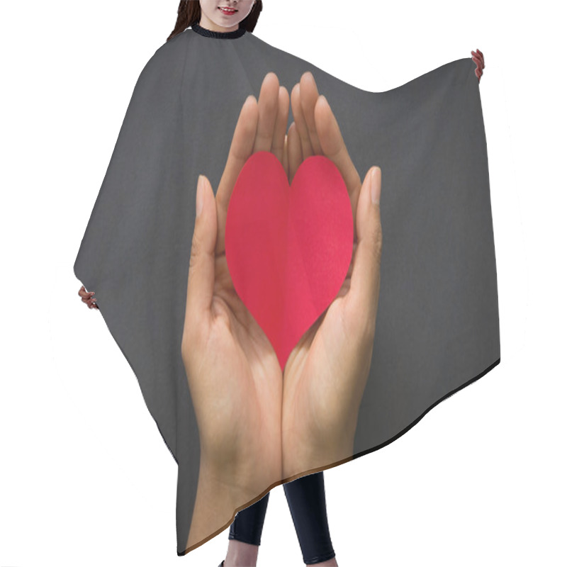 Personality  Hand Holding A Red Paper Heart Hair Cutting Cape