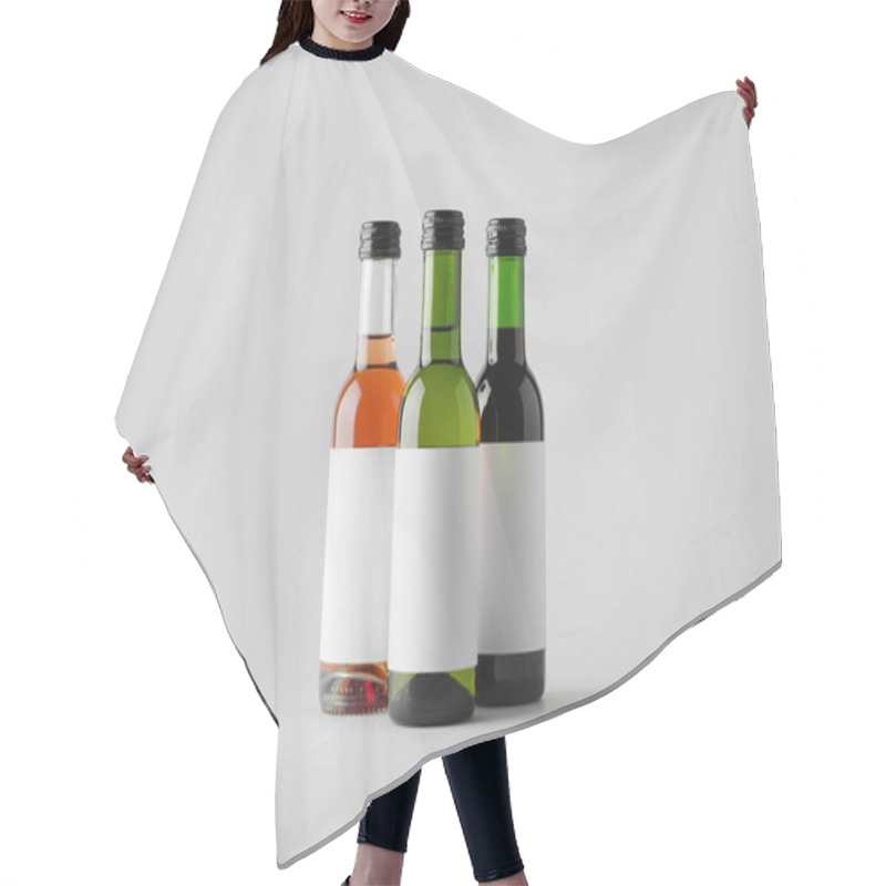 Personality  Wine Quarter / Mini Bottle Mock-Up - Three Bottles. Blank Label Hair Cutting Cape