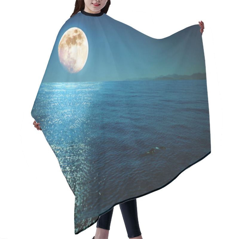 Personality  Full Moon With Reflections On A Calm Sea At Midnight. Hair Cutting Cape