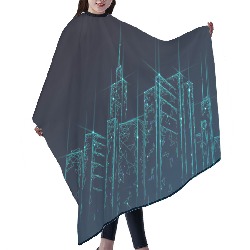 Personality  Low Poly Smart City 3D Wire Mesh. Intelligent Building Automation System Business Concept. Web Online Computer Networking. Architecture Urban Cityscape Technology Sketch Banner Vector Illustration Hair Cutting Cape