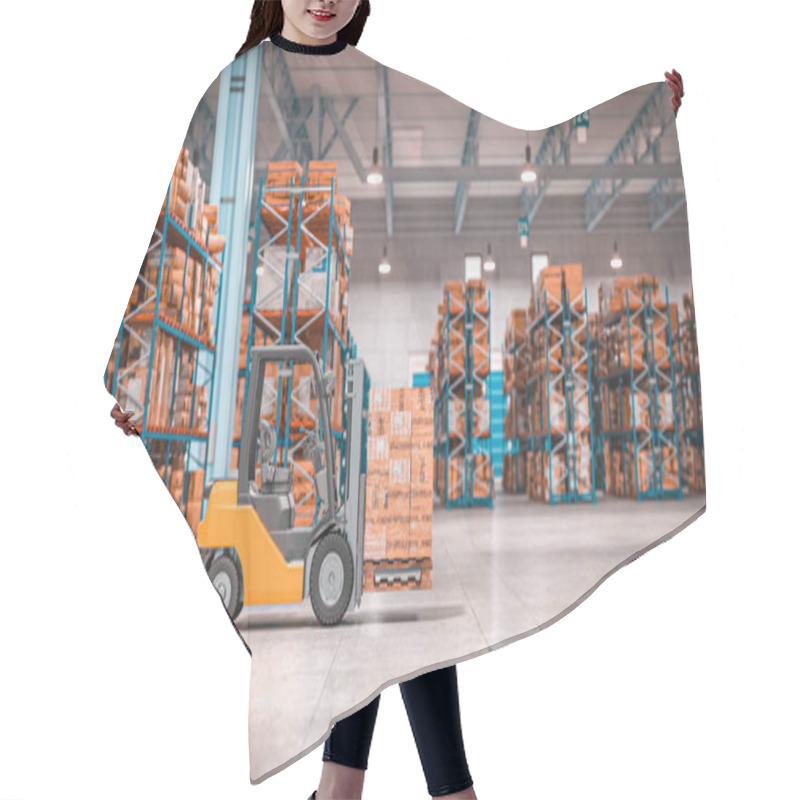 Personality  Forklift With Pallets Inside A Warehouse. 3d Render Hair Cutting Cape