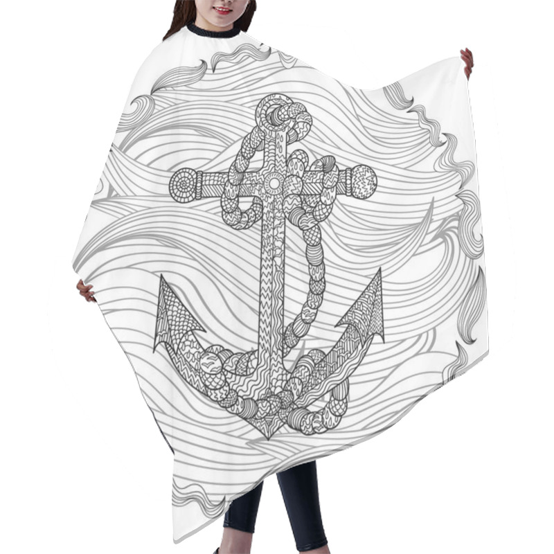 Personality  Hand Drawn Illustration Of An Anchor And Rope. Hair Cutting Cape