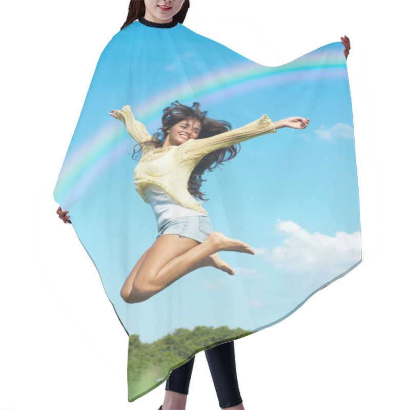 Personality  Girl Jump In The Park Hair Cutting Cape