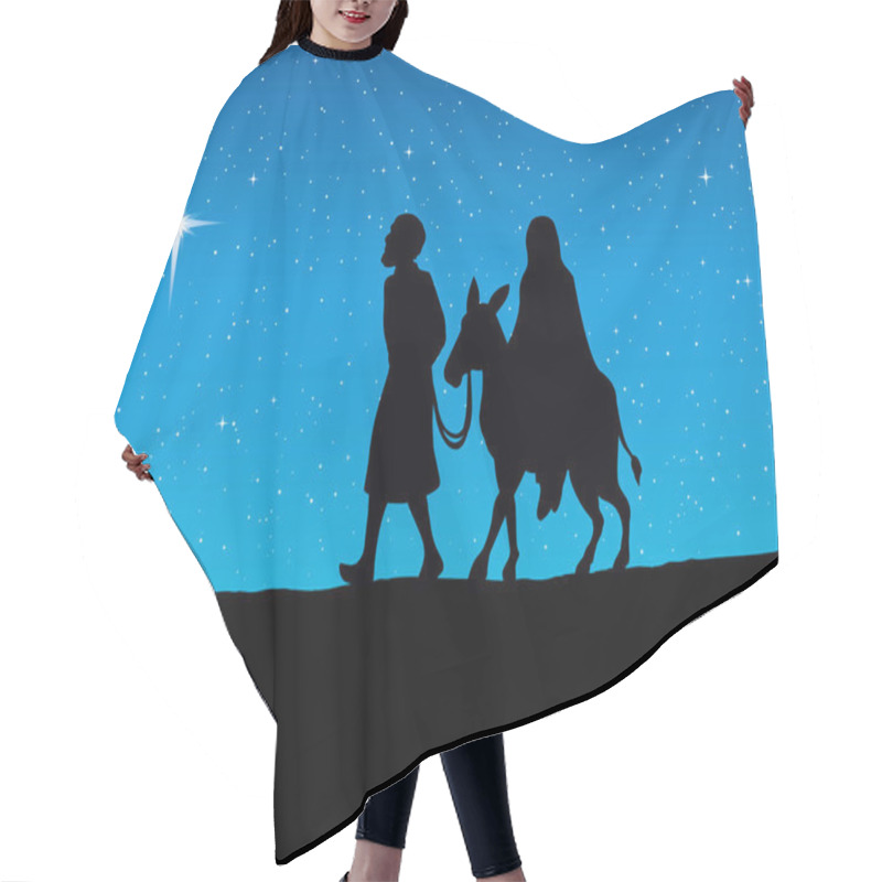 Personality  Joseph Mary Go To Bethlehem. Vector Drawing Hair Cutting Cape