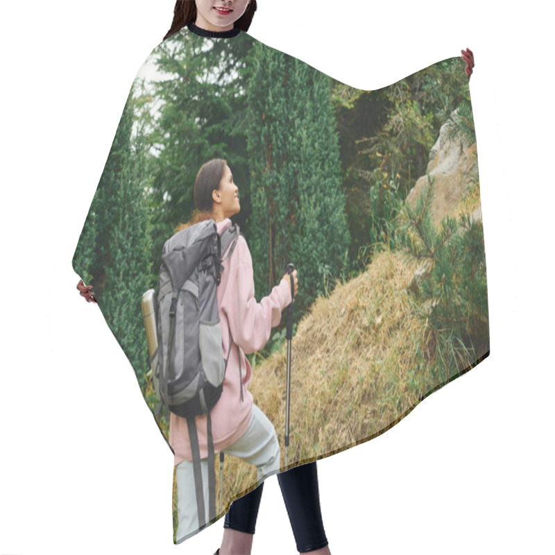 Personality  A Young Woman Embarks On An Exciting Hike Surrounded By Vibrant Autumn Foliage In The Forest. Hair Cutting Cape