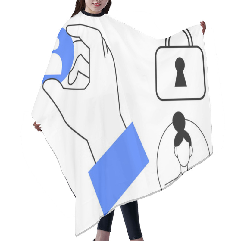 Personality  Hand Holding Person Icon, Security Padlock With Keyhole, And User Profile Image. Ideal For Data Protection, Privacy, Identity Verification, Access Control, Secure Login, Cybersecurity User Hair Cutting Cape