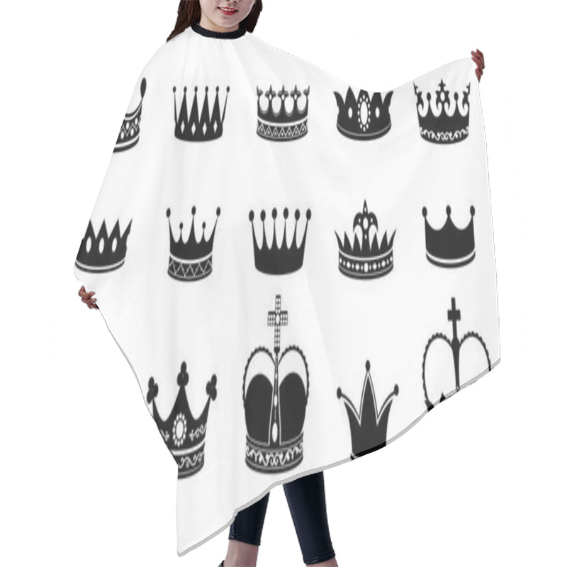 Personality  Crown Silhouette Icon Set. Collections Of Queen Tiara. Emperor Crowns Silhouette. King Diamond Coronation Crowning. Vector Corona Isolated On White Hair Cutting Cape