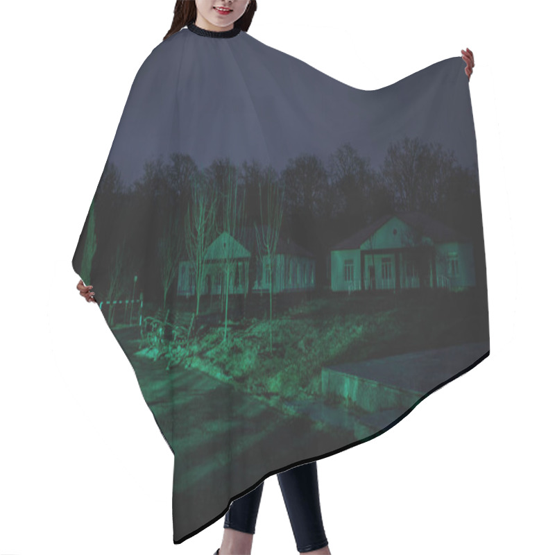 Personality  Old House With A Ghost In The Forest At Night Or Abandoned Haunted Horror House In Fog. Old Mystic Building In Dead Tree Forest. Creepy House In The Middle Of A Dark Forest. Surreal Lights Hair Cutting Cape